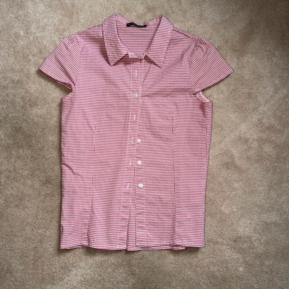 Brandy Melville Red Gingham Short Sleeve Button-Up Shirt